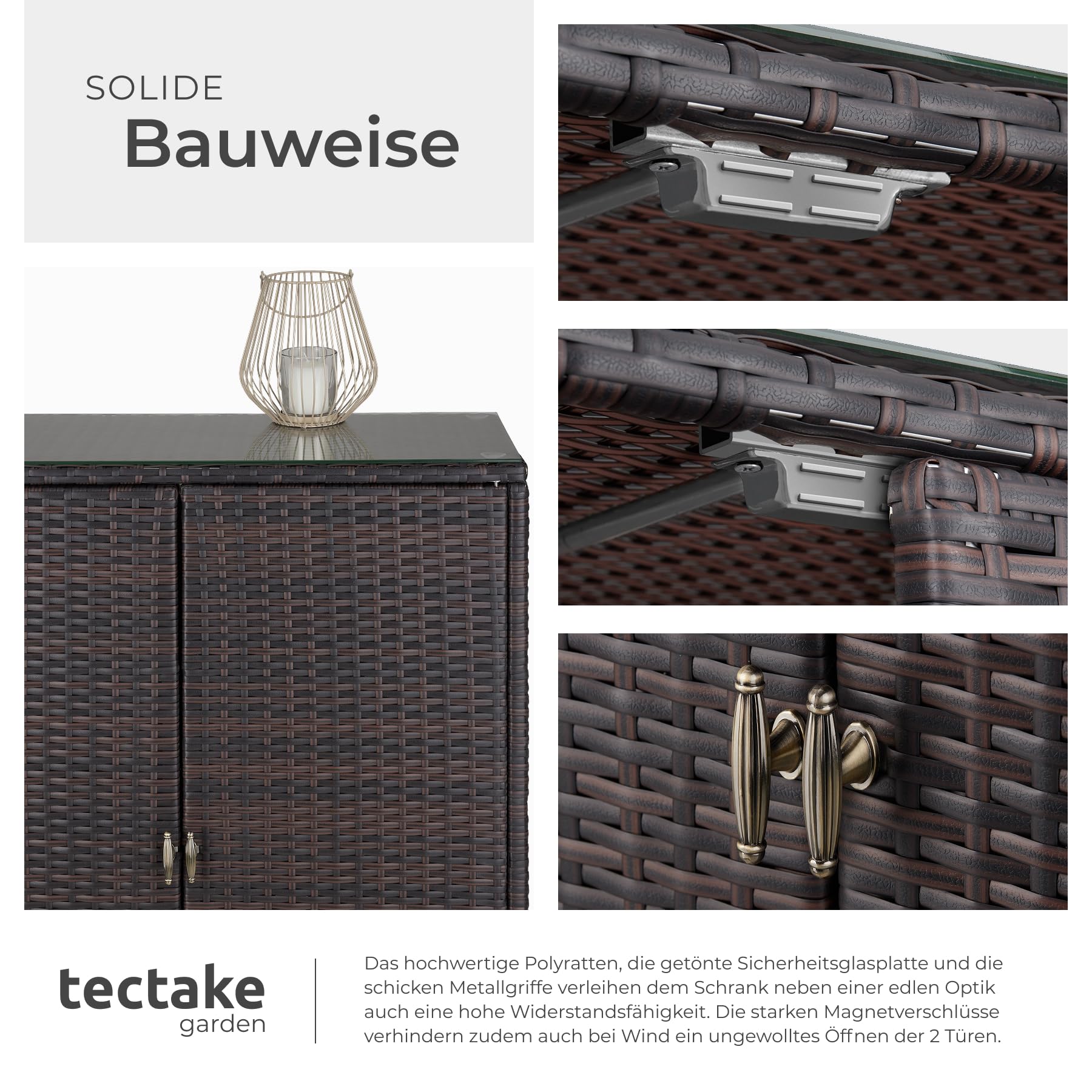 TecTake Rattan Gartenschrank 84,5x40,5x103,5 cm Aluminium Gestell Outdoor Schrank mit Einlegeböden braun