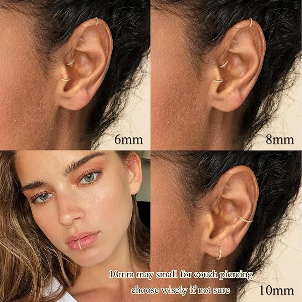 Morfetto 16G 18G Nasenringe Helix Piercings Gold Knorpel Ohrring Nasenring Hoop Chirurgenstahl Septum Clicker Ring Segmentring Silber Helix Ohrläppchen Daith Rook Conch Tragus Piercing 6mm 8mm 10mm - 4