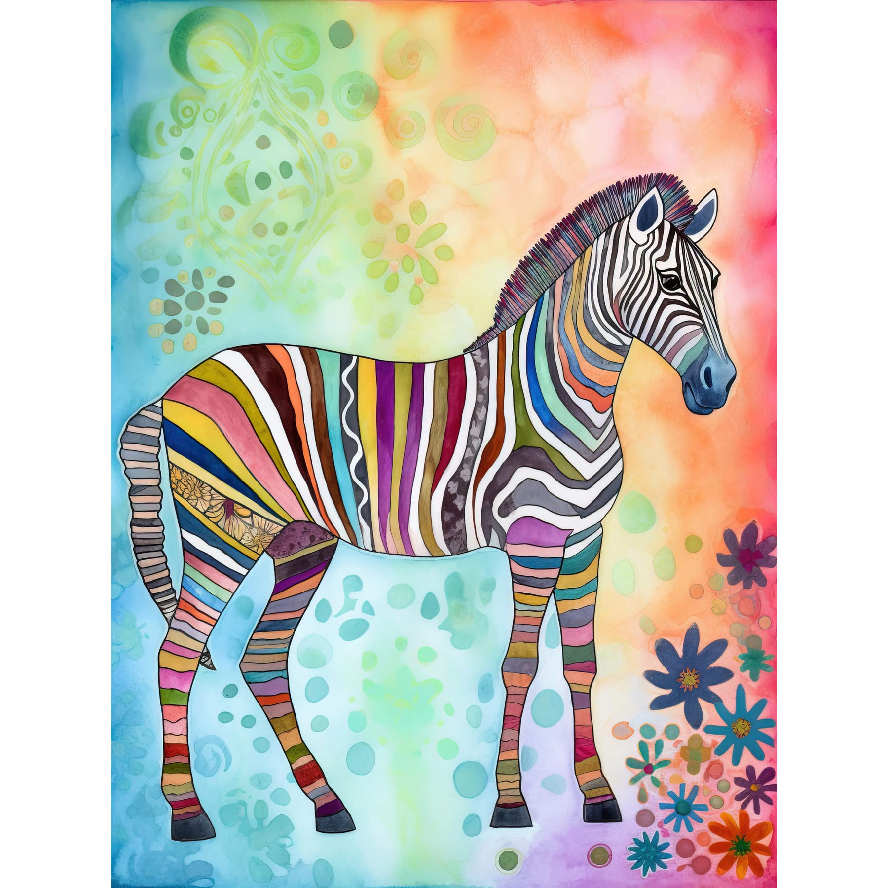Artery8 Rainbow Floral Zebra Folk Art Large Wall Art Poster Print Thick Paper 18X24 Inch