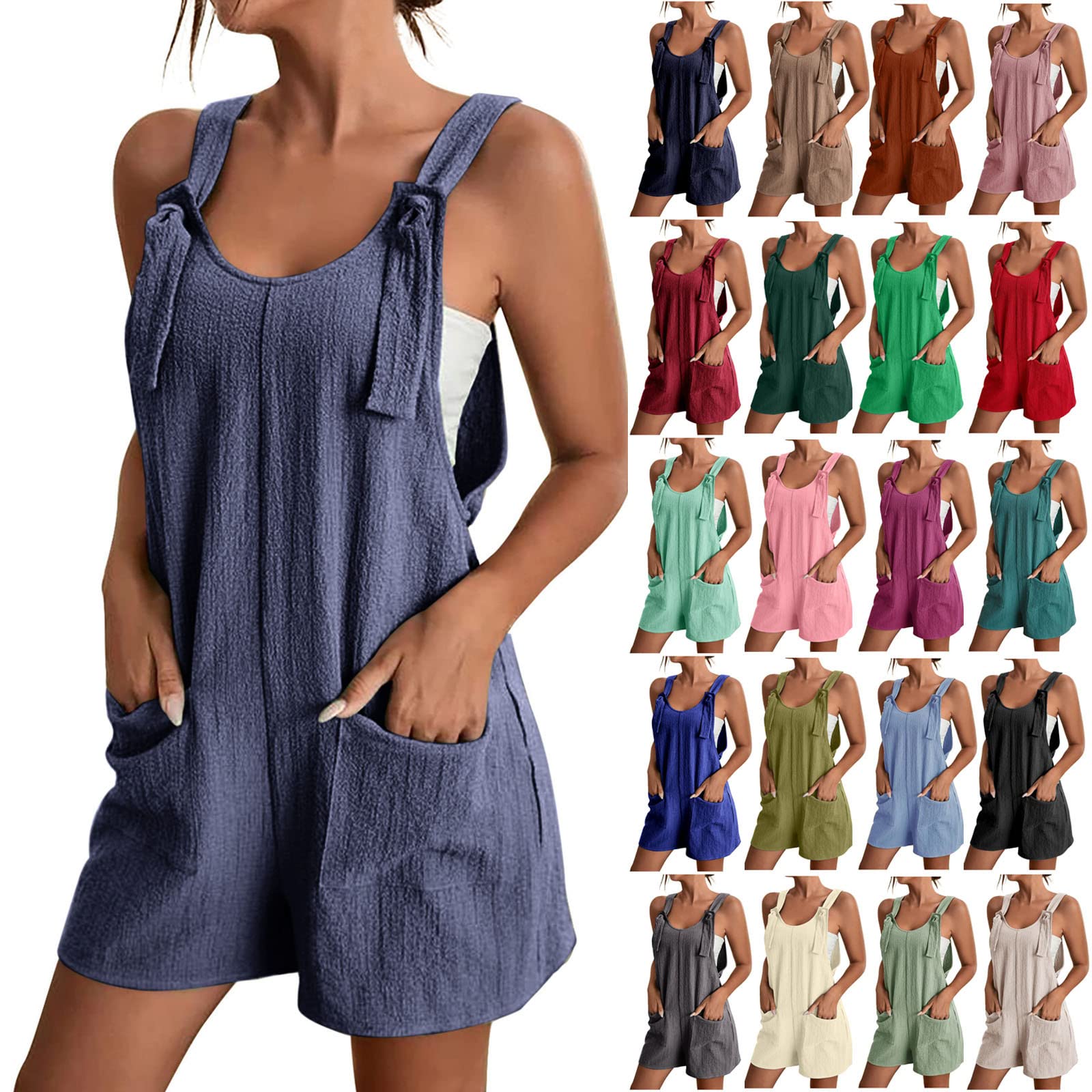 LRMQS Rompers for Women 2024 Shorts Casual Trendy Beach Loose Fit Sleeveless Romper Jumpers Cruise Summer Outfits Clothes