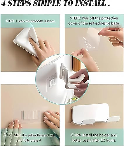 Miniatura 2 de Soporte universal para secador de pelo, colgador de pared para secador de pelo con enchufe y organizador de cables, autoadhesivo para gabinete de