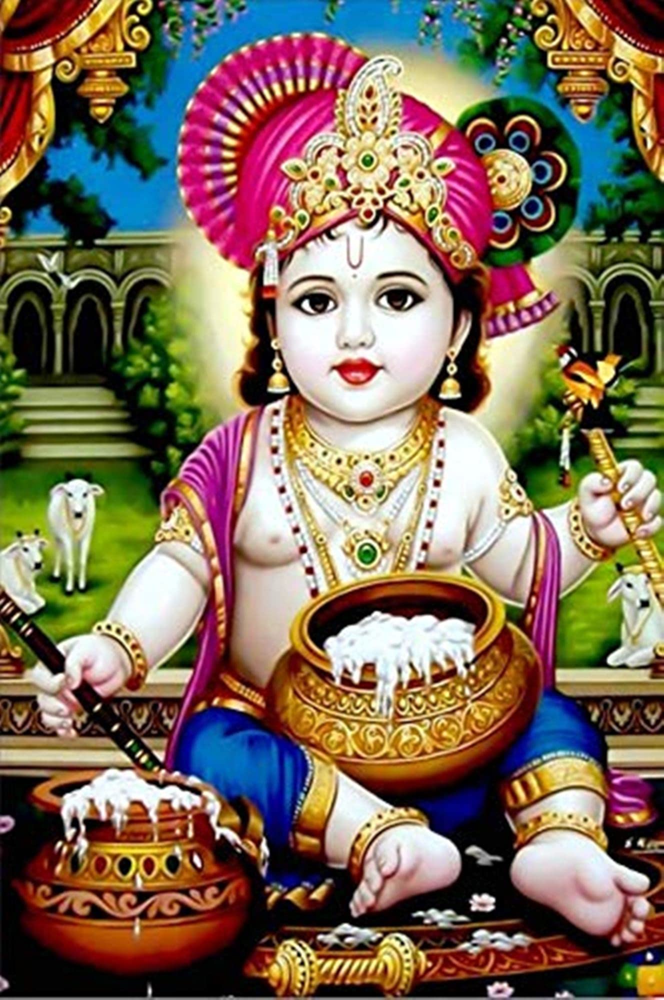 Suckle Digital Printed Bal Krishna Poster Hindu God Wall Poster For Home with Adhesive Strips-30 X 46 Cm (Pack Of 1) (P_E_1099-Multicolor)