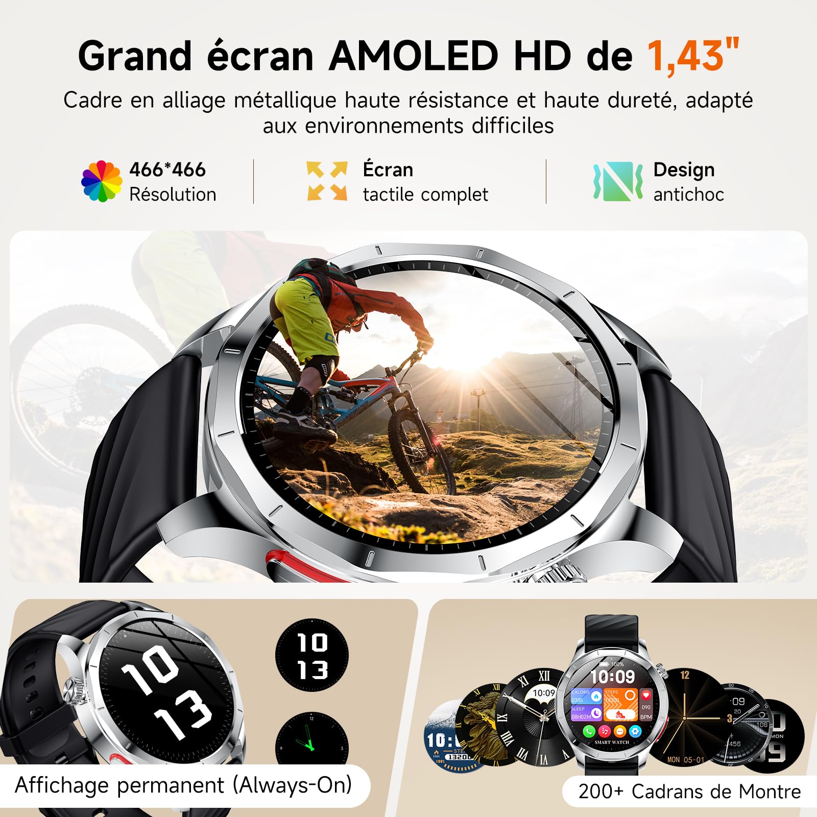 2026 Nouv’ Montre Connectée Homme avec ECG+HRV/Pressιon artérιelle/IMC | 1,43" AMOLED Smartwatch avec Fonction SOS,24/7 Fréquence Cardiaque/SpO2/Sommeil Monitor, IP68 pour Android/iOS