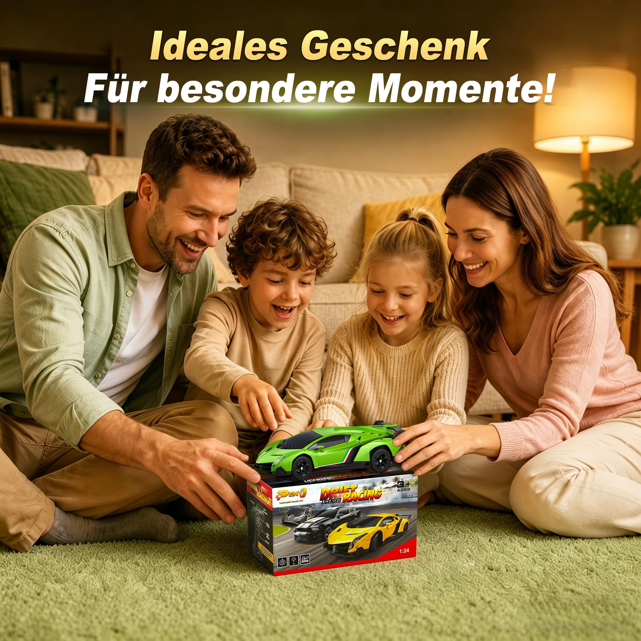Lamborghini Ferngesteuertes Auto ab 6-12 Jahre, 1:24 RC Drift Auto 25KM/H | 4WD Vollproportionale Drosselklappe, Einstellbare Geschwindigkeit und Lenkwinkel, Spielzeug Geschenke Jungen 6 7 8 9 10 11 12