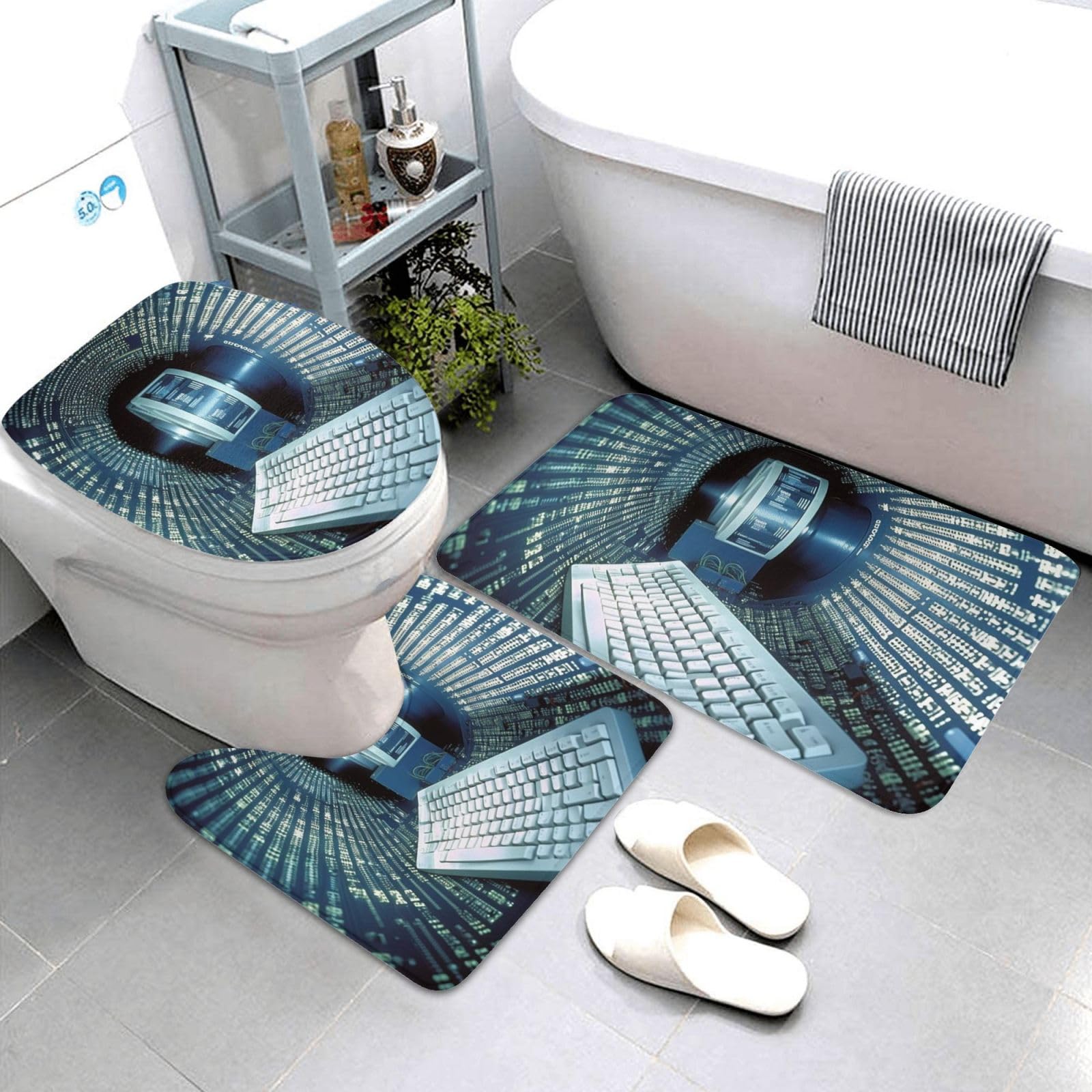 Tapis de bain 3 pièces informatique et tapis de toilette en U pour douche
