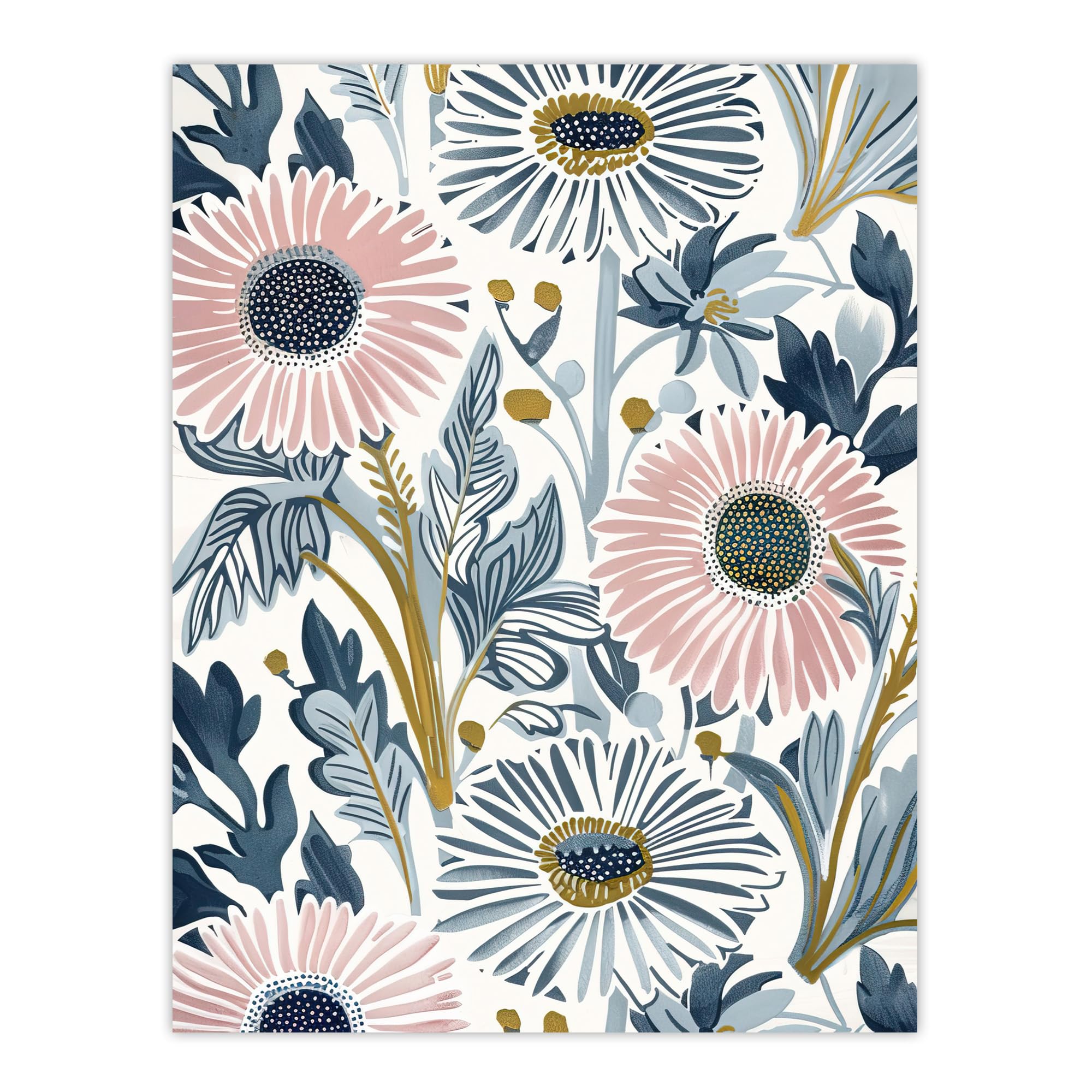 Artery8 Pink Blue Aster Wildflowers Bright Floral Design Living Room Extra Large XL Wall Art Poster Print