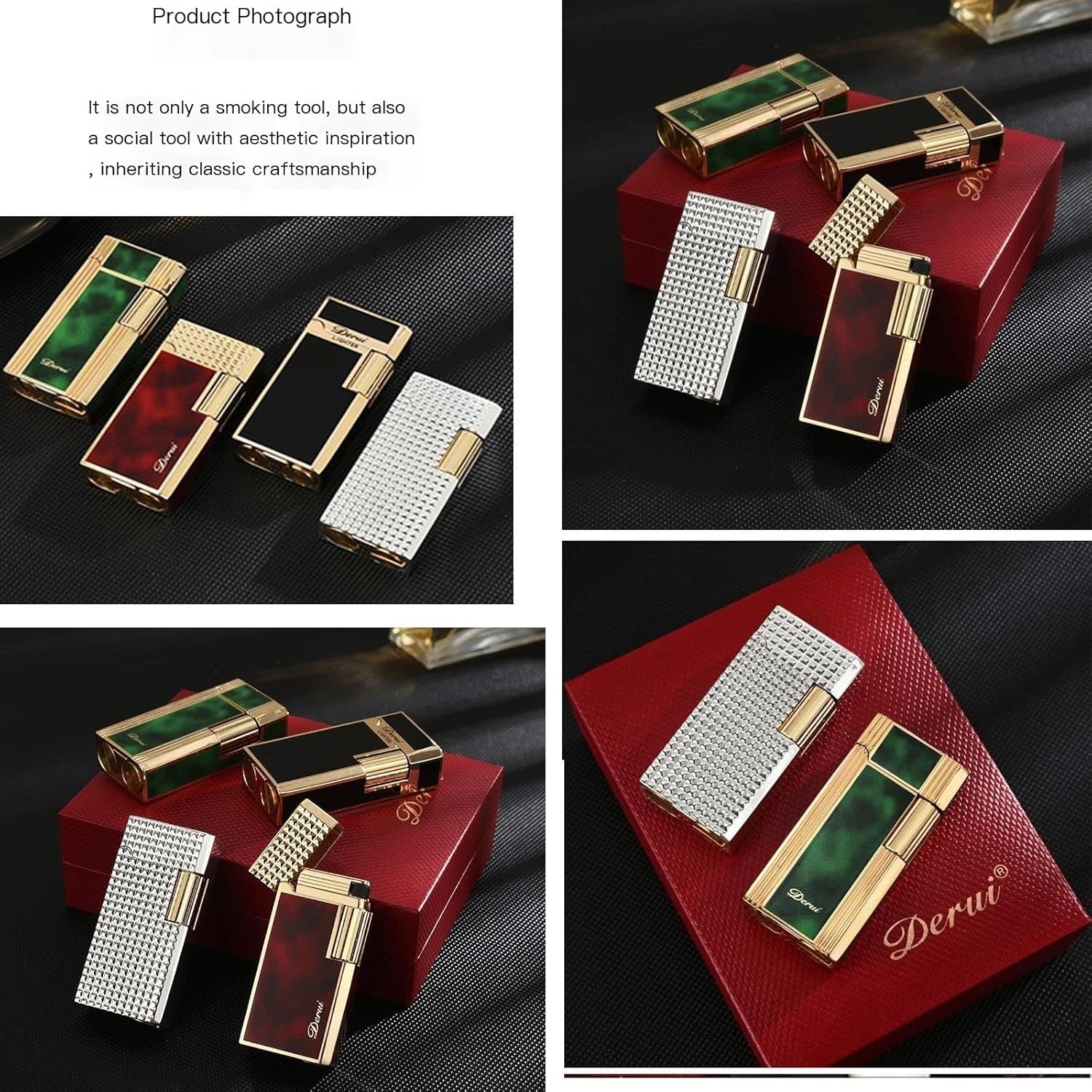 TARVIT Mini Kerosene Lighter ，Metal Vintage Trench Lighter Clamshell Side Vertical Ignition Roller，Gift for Outdoor Cigarette/Cigar/Candle Box Packaging (Color : Gold Green)