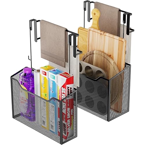 Cabinet Door Organizer Cutting Board Organizer 2 Pack Kitchen Cabinet Door Organizer with Towel Bars Over The Cabinet Door Organizer Kitchen Cabinet Organizers and Storage Cutting Board Holder