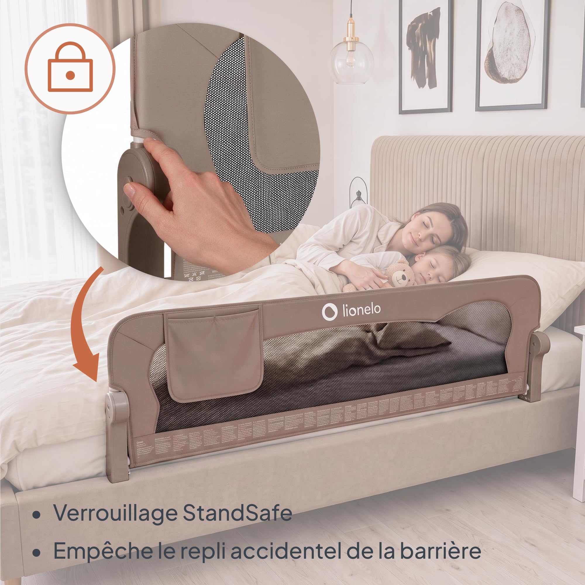 Lionelo EVA Barrière Lit 150 cm x 42, Cadre en MétalDurable, Haute Pliable