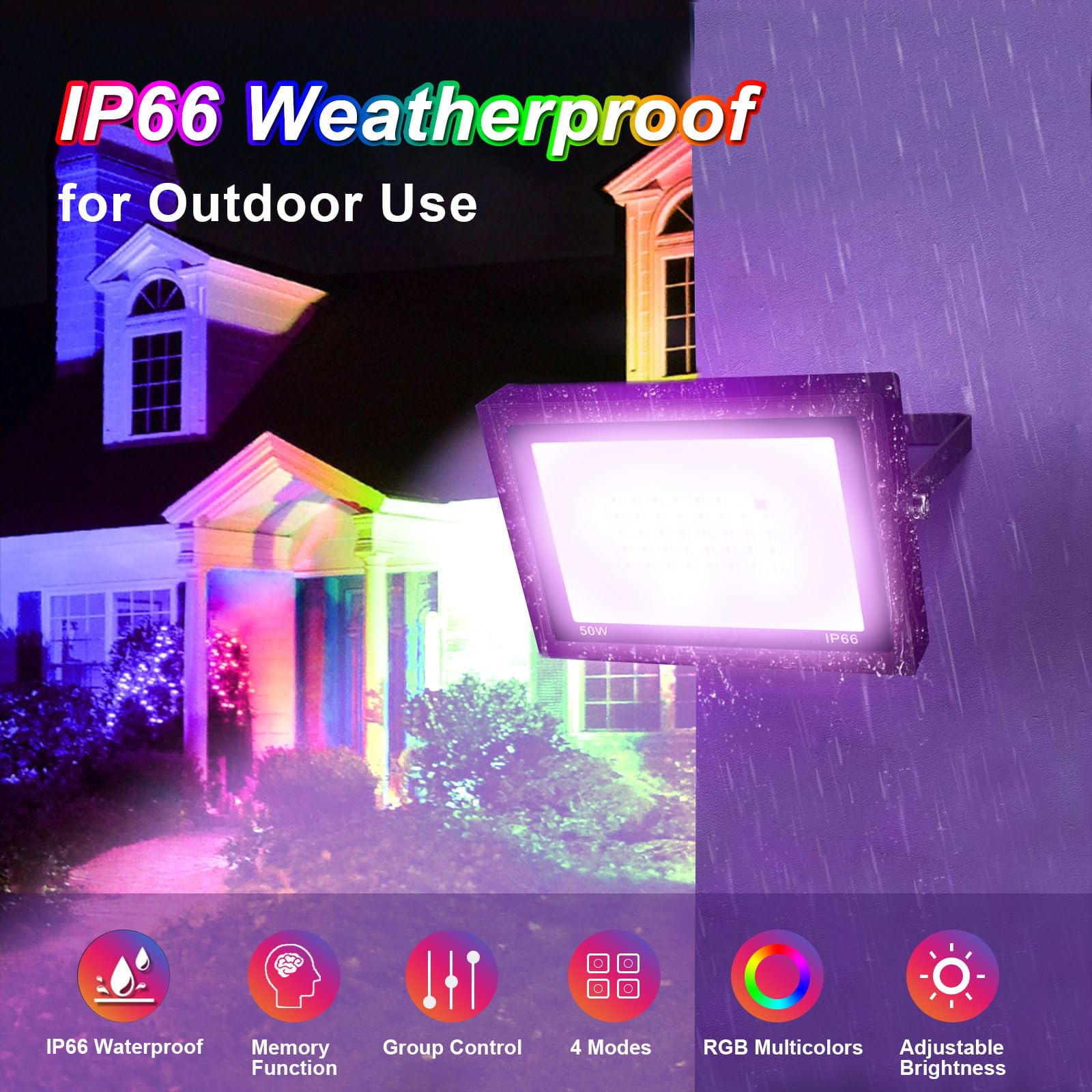 Projecteur LED Extérieur 100W RGB avec Télécommande, 16 Couleurs 4 Modes Dimmable IP66 Étanche Luminaire Jardin