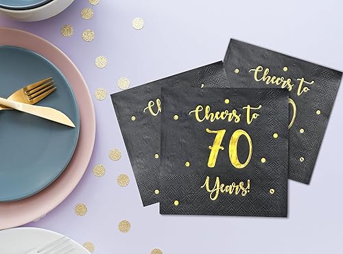 Miniatura 4 de Servilletas de cóctel de Cheers to 70 años, decoraciones de feliz cumpleaños 70 para hombres y mujeres, decoraciones de fiesta de aniversario de