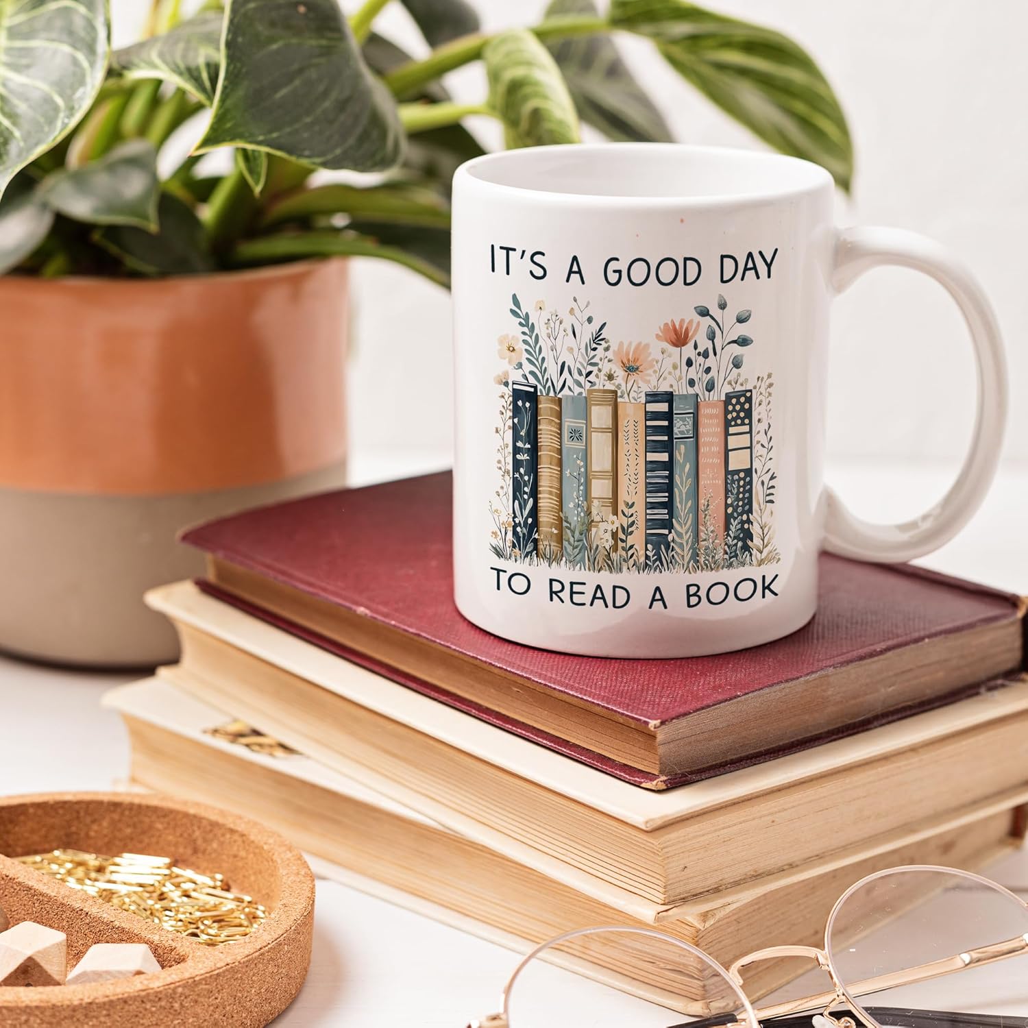 Gifts For Book Lovers Women - It’s A Good Day To Read A Book Mug, Bookish Coffee Mug with Stacked Novel Design, Bookworm Mugs for Readers, Birthday Gifts for Books Lovers Women - Image 2