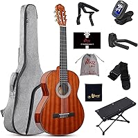 Vista 11 de WINZZ Guitarra clásica 4/4, guitarra de cuerda de nailon de tamaño completo de 39 pulgadas para adultos principiantes, kit completo de guitarra