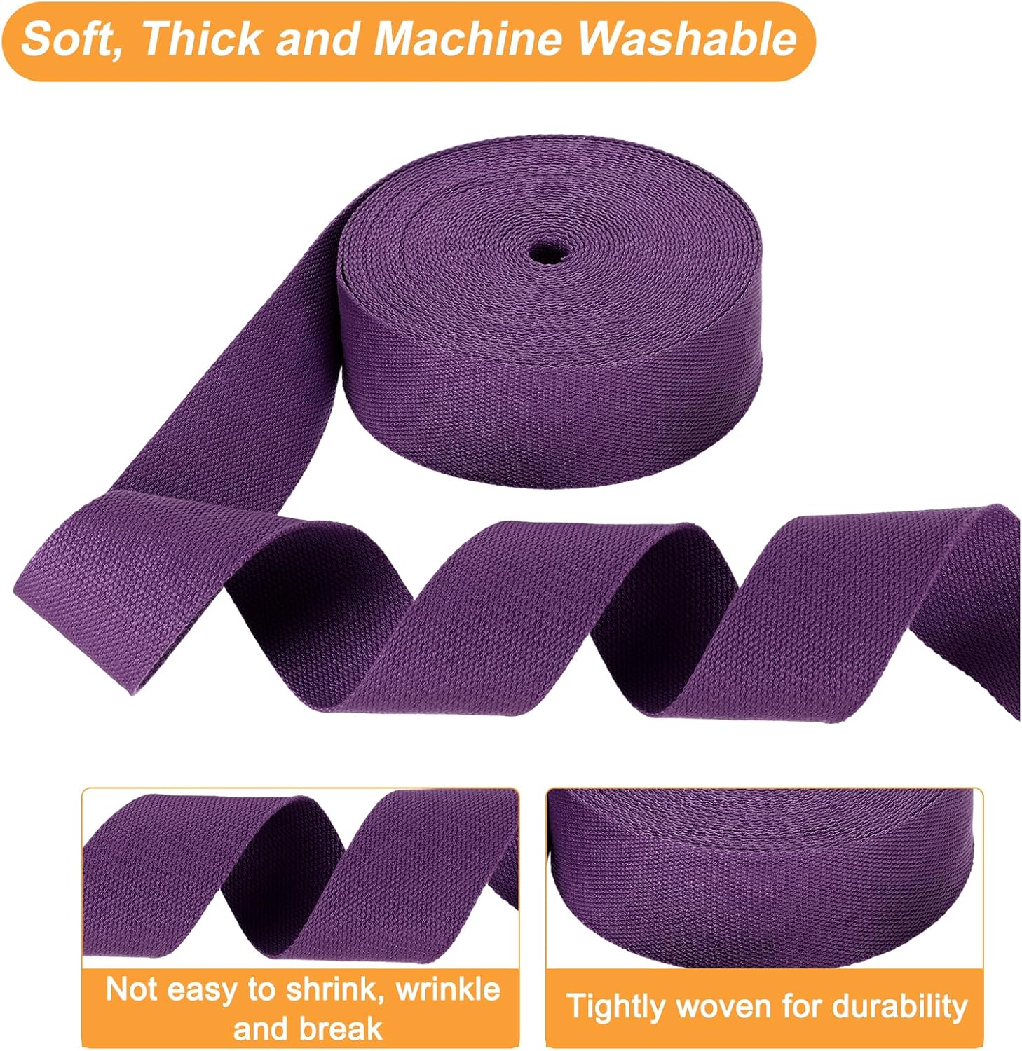 HARFINGTON Cotton Webbing 2 Inch 15.3 Yard Polyester Cotton Weave Webbing Strap Twill Tape Ribbon for Arts and Crafts Webbing Tote Bag Handles Cloth Belt Making Outdoor Supplies, Purple