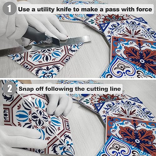 Miniatura 6 de DICOFUN 32 azulejos marroquíes para despegar y pegar, 6 x 6 pulgadas, impermeable, mandala para pegar en azulejos de pared (estilo 6)