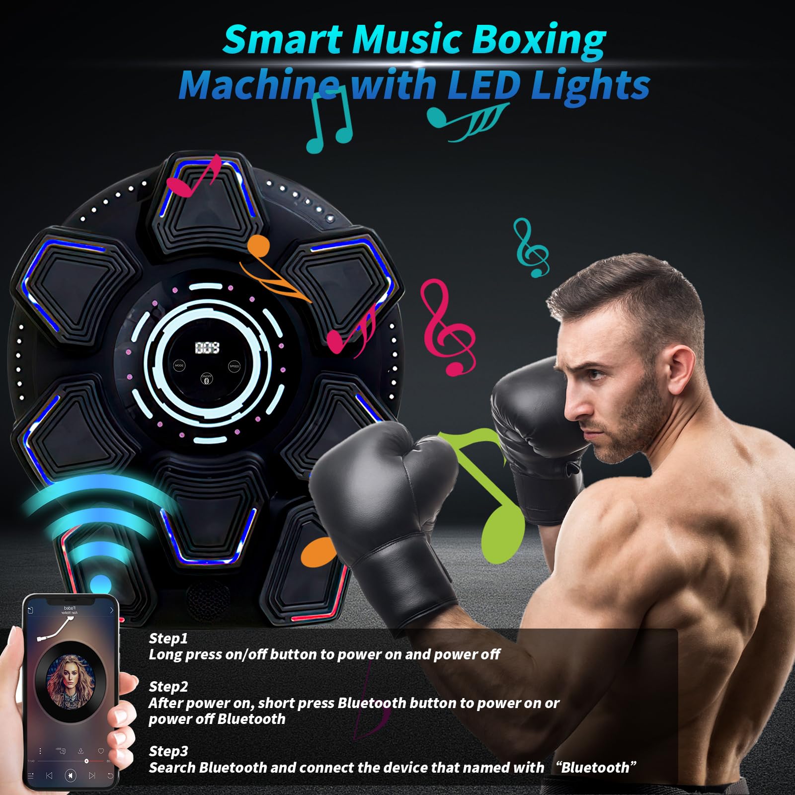 Music Boxing Machine für Erwachsene, Wandmontierte LED Licht Bluetooth Musikboxing Maschine