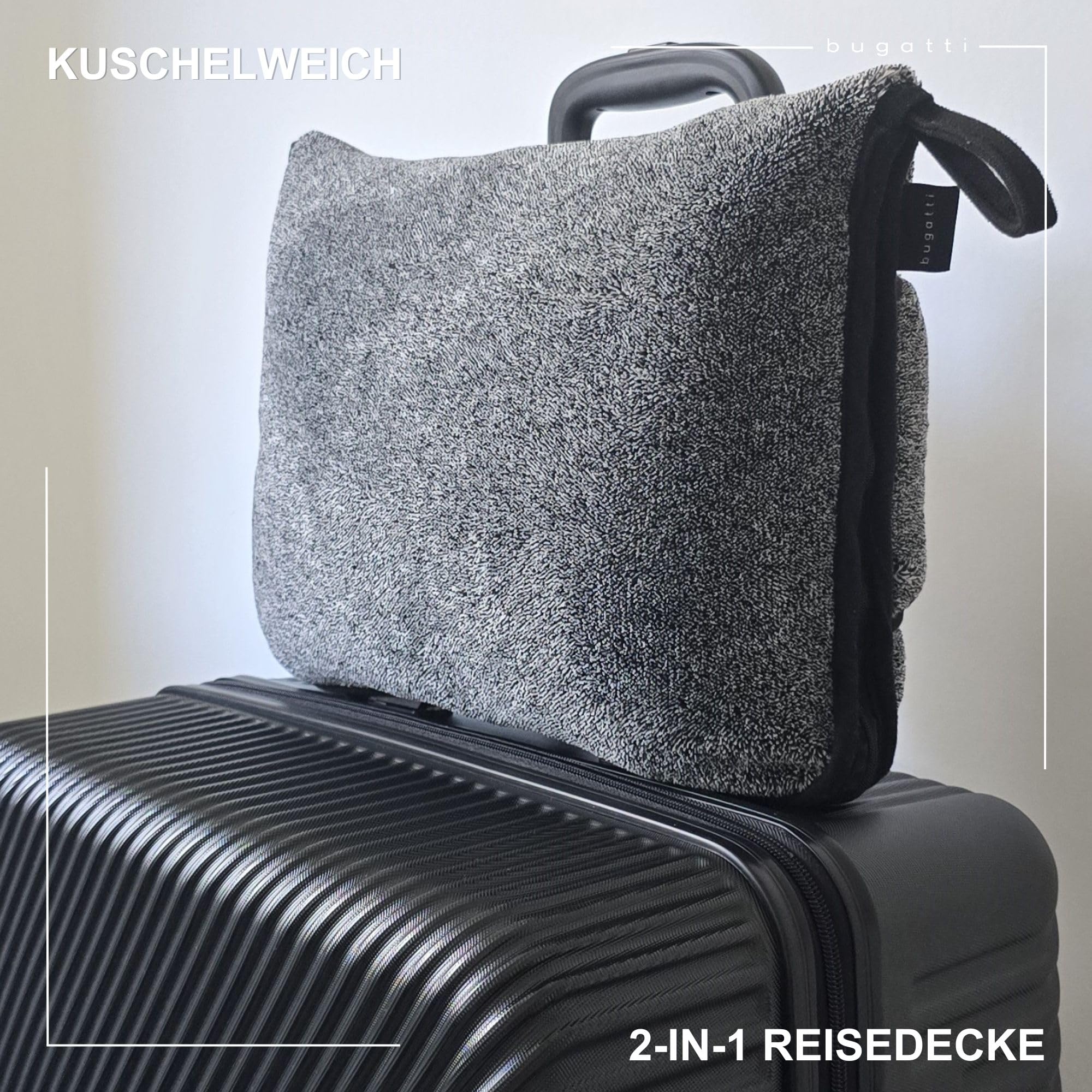 bugatti Reisedecke 130x150 cm - Reisekissen inkl. Decke, kuschelig weich & warm, Reise Decke grau