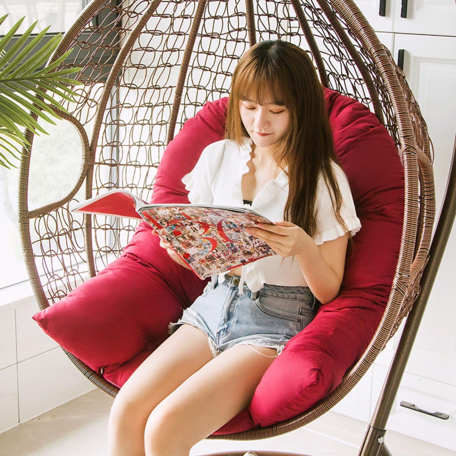 Cojín para silla con forma de huevo, cojín para sillón colgante, cojín para silla de ratán, cojín integrado, varias opciones de color, apto para jardines exteriores, columpios interiores, sofás (120 x