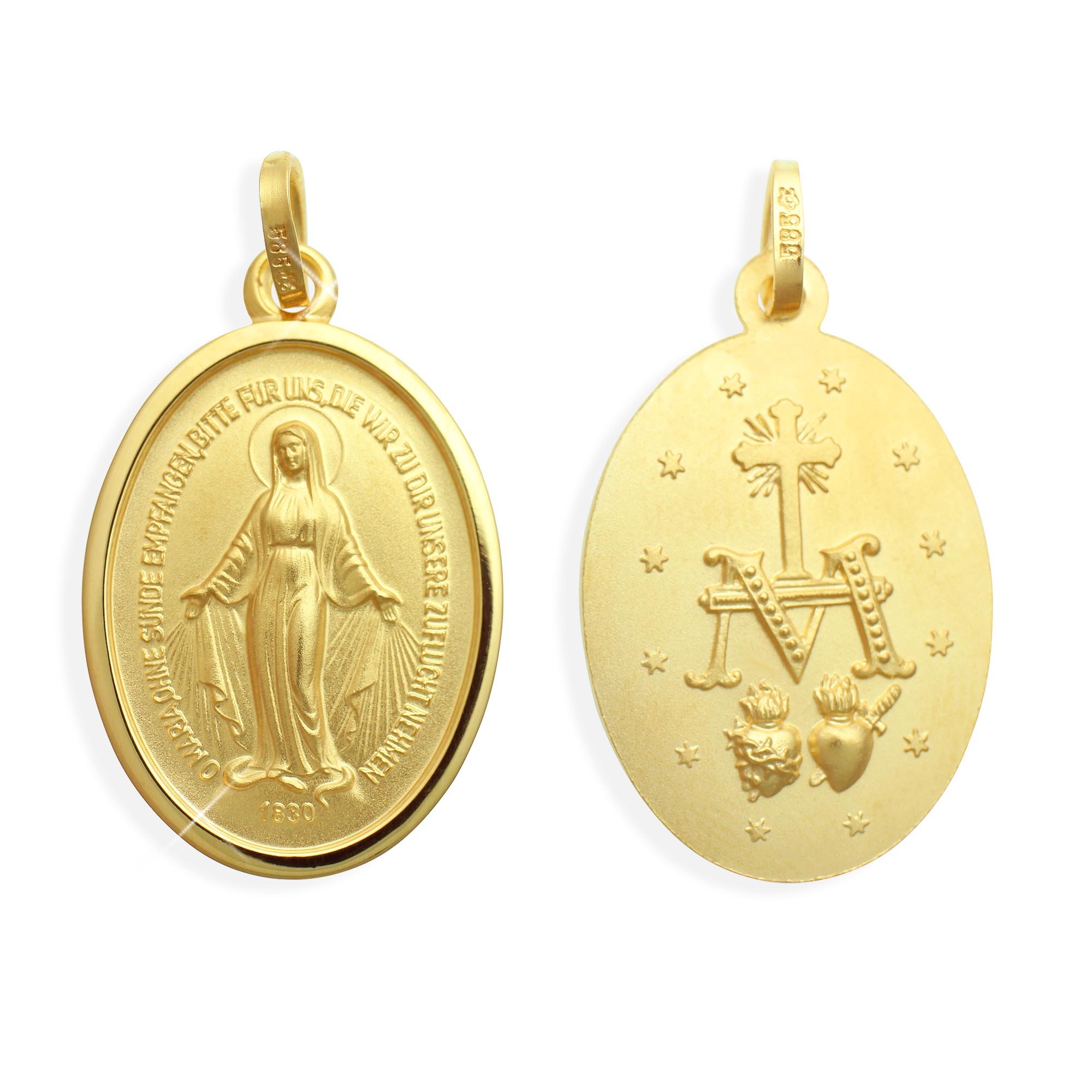 Wundertätige Madonna Immaculata Milagrosa Marienanhänger Medaille echt 8 Karat Gold 333