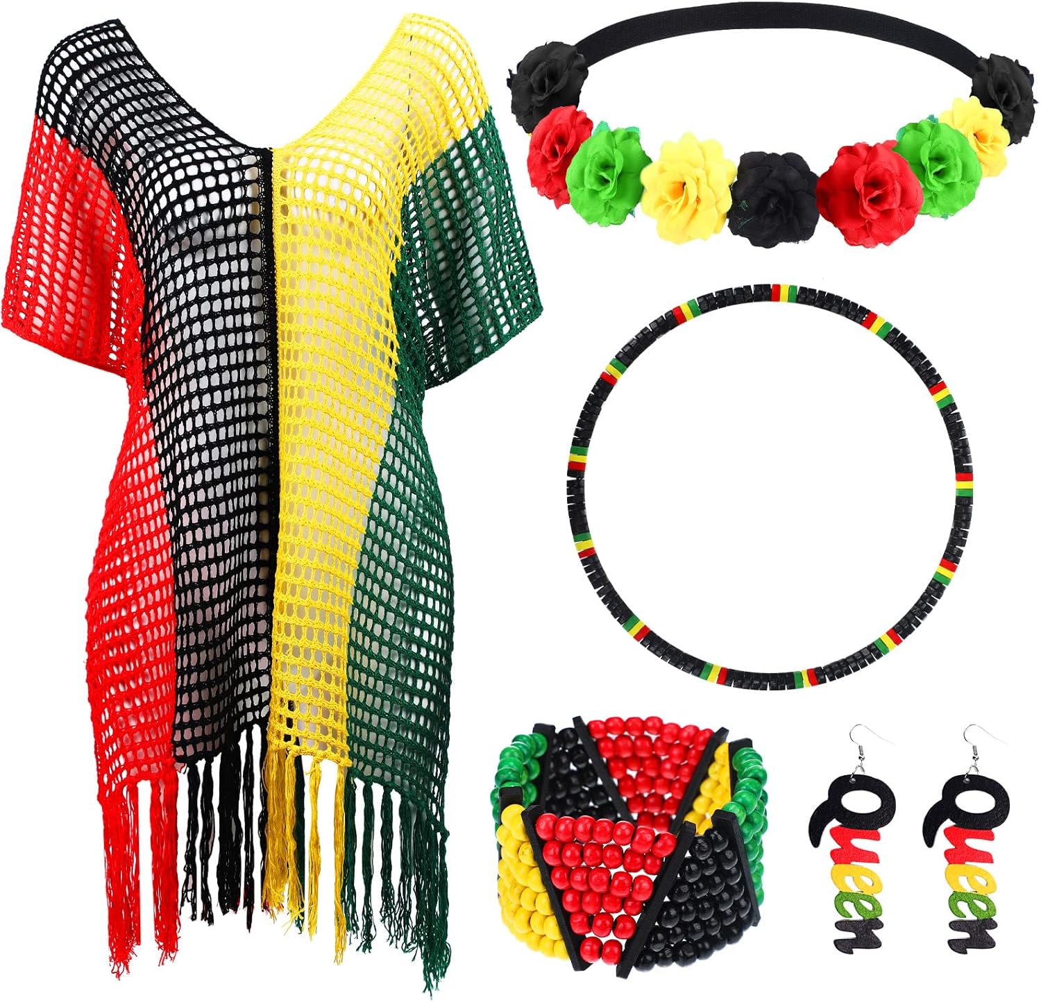 Hicarer 5 Pcs Jamaican Cover Ups Women African Beach Accessories Set