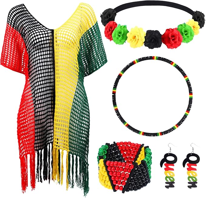 Hicarer 5 Pcs Jamaican Cover Ups Women African Beach Accessories Set