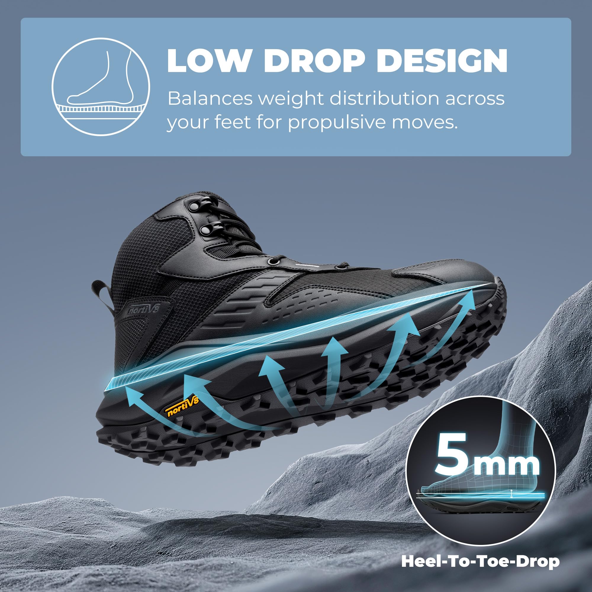 NORTIV 8 Botas Montaña Hombre Impermeables con Puntera Ancha Zapatillas Trekking con Plantilla de Goma Antideslizantes para Senderismo Acampar