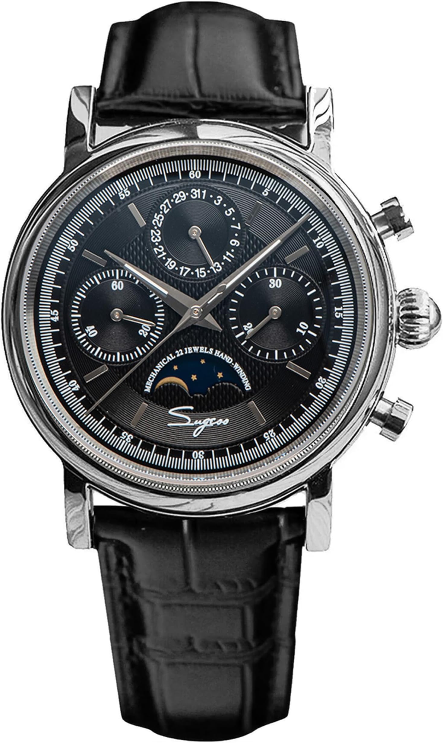 MoonPhase Master SU1908SZ Gold Swan Neck 40mm ST1908 Mechanical Chronograph Mens Wrist Watch Seagull 1963