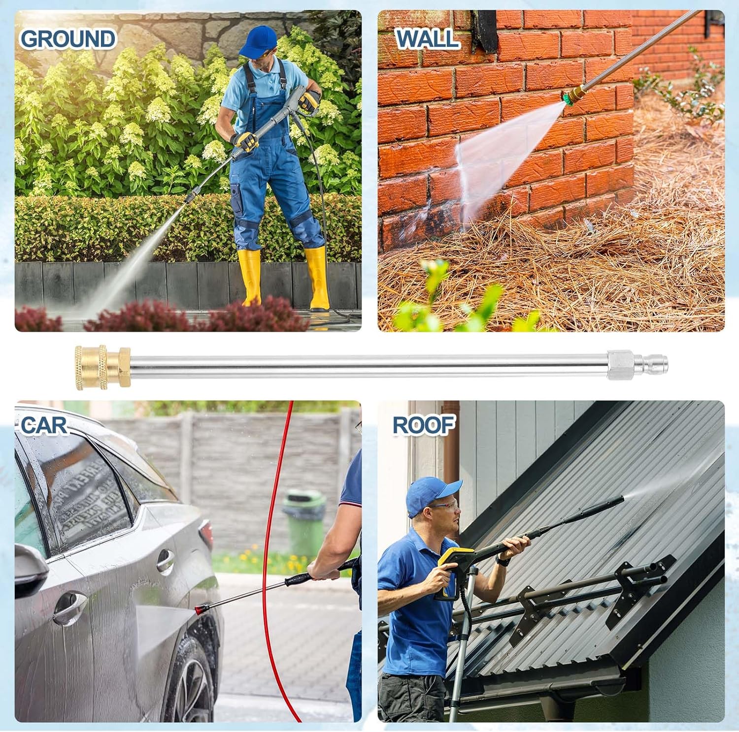 uxcell Pressure Washer Extension Wand, 17 in Stainless Steel Power Washer Lance, Heavy Duty Wands with 1/4" Quick Connect for Roof and Deck Cleaning, 4000PSI, 1 Pack
