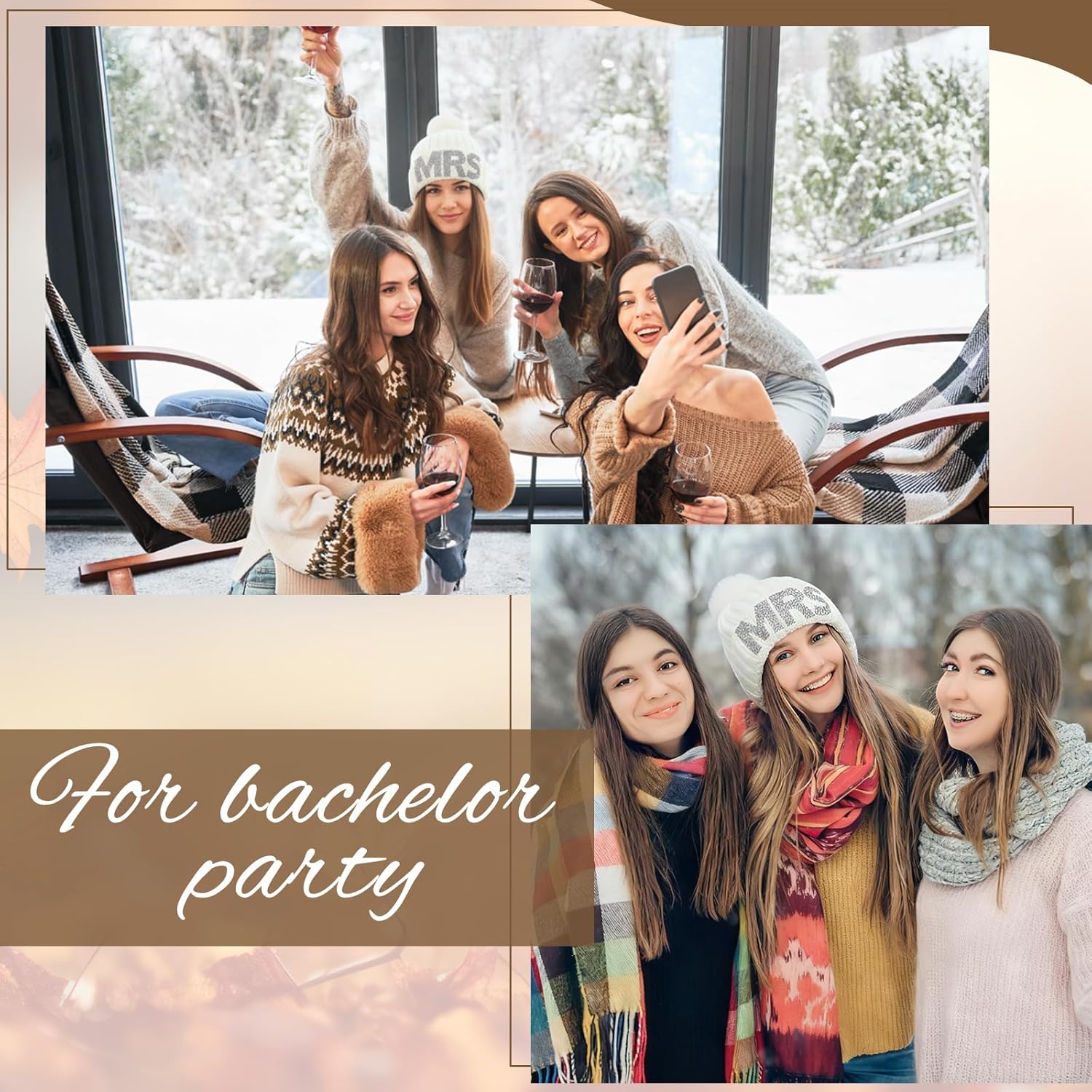 Shihanee Rhinestone Mrs Knitted Beanie Hat with Faux Fur Pom White Bride and Bridesmaid Beanie Warm Soft Womens Winter Hat for Bachelorette Parties Bridal Shower Bride to Be Gift - Image 5