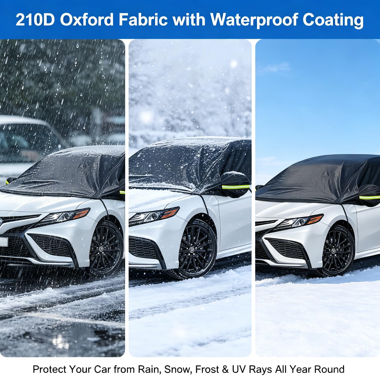 Auto Halbgarage Schwarz,Wasserdicht 210D Universal Halbgarage für Limousine für Auto Allwetterschutz vor Regen, Staub, Sonne und Laub für Windschutzscheibe