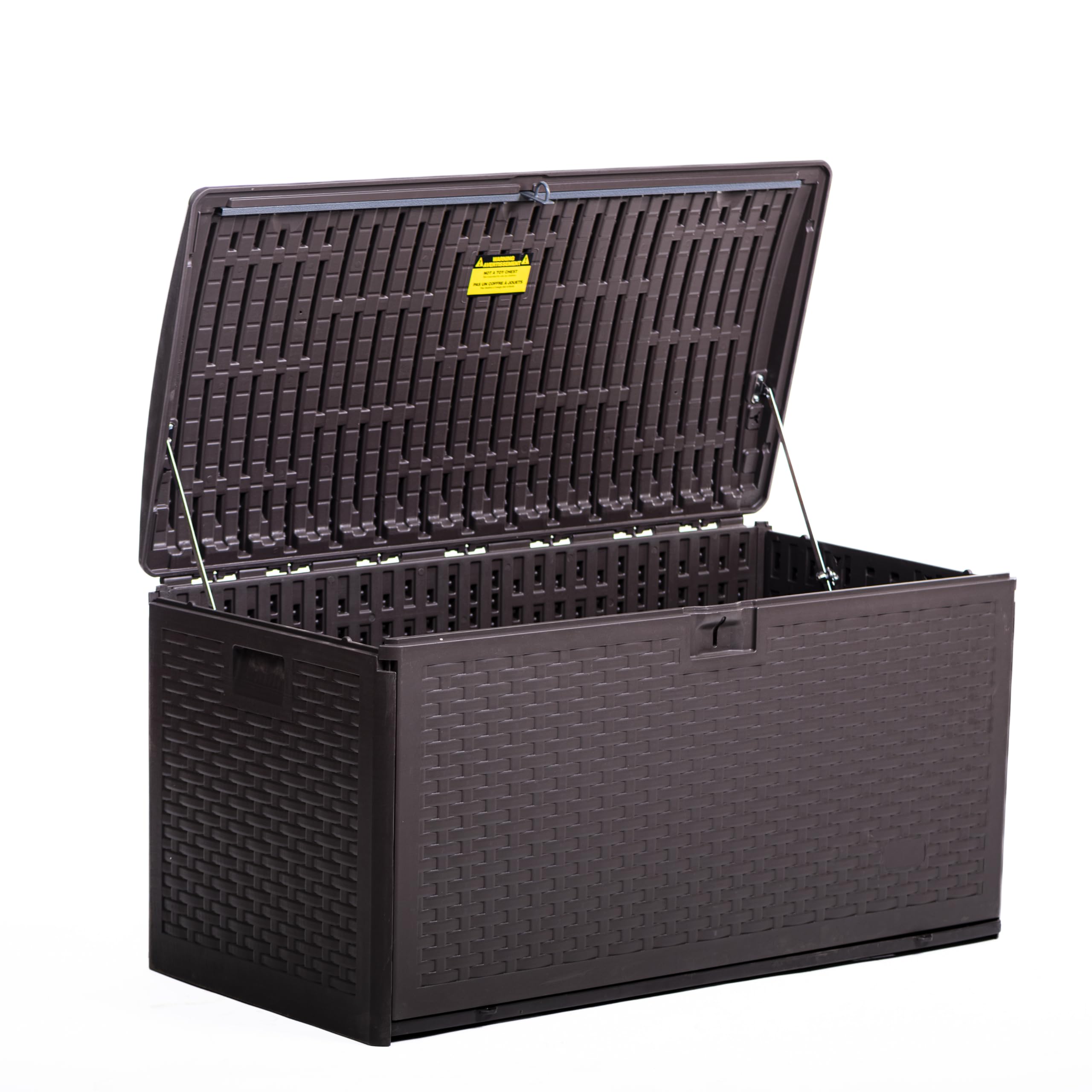 Garden Gear Storage Box – Durable, Rigid Double-Walled Design, Waterproof, Lockable, Hydraulic Pistons, Soft-Close Mechanism & Stylish Rattan-Effect Finish (276 Litre)