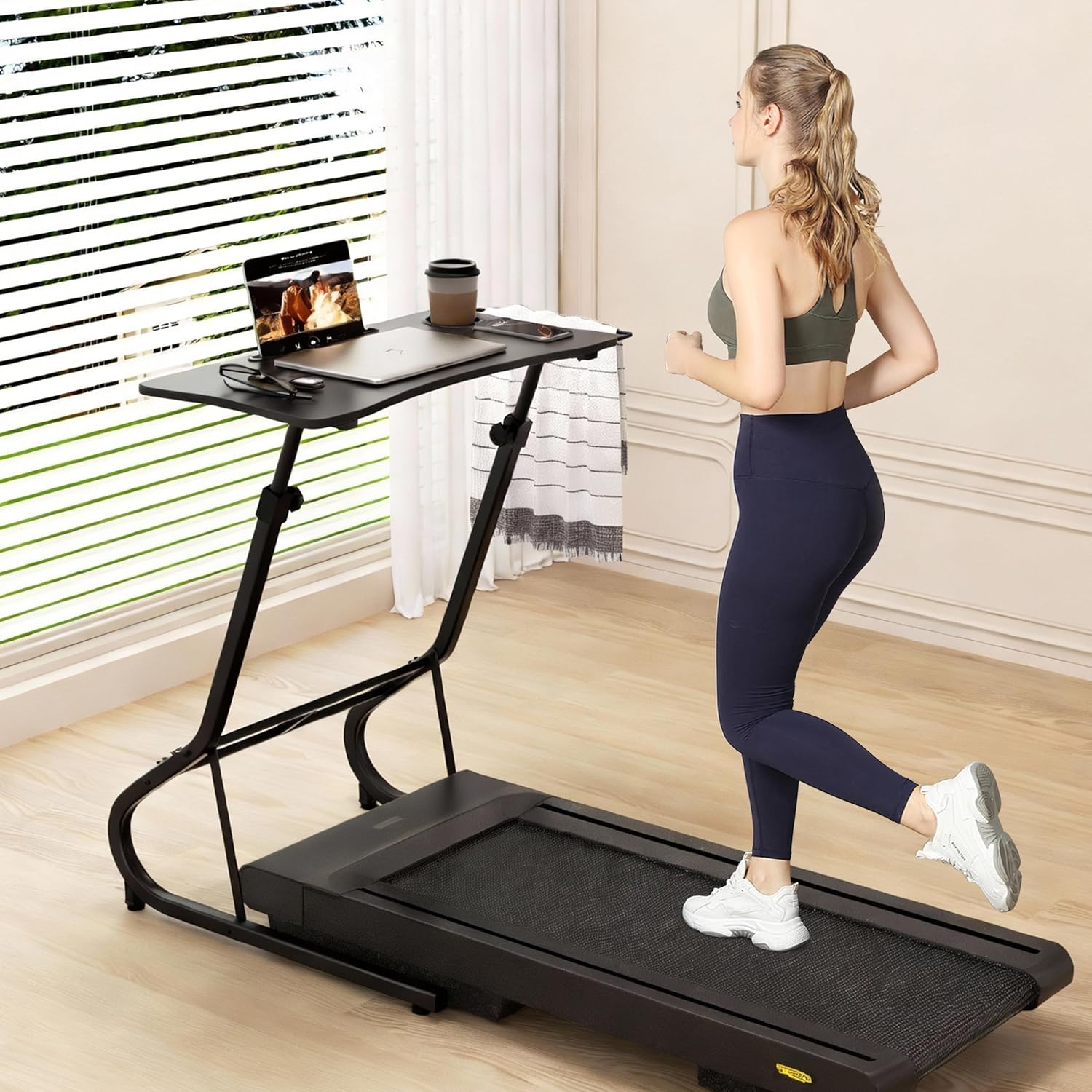 GRLEAF Adjustable Height Standing Desk for Walking Pad Treadmill, Desk for Laptop with Cup Holder, Desks for Bike/Cycling, Used for Bedrooms and Offices (Black)