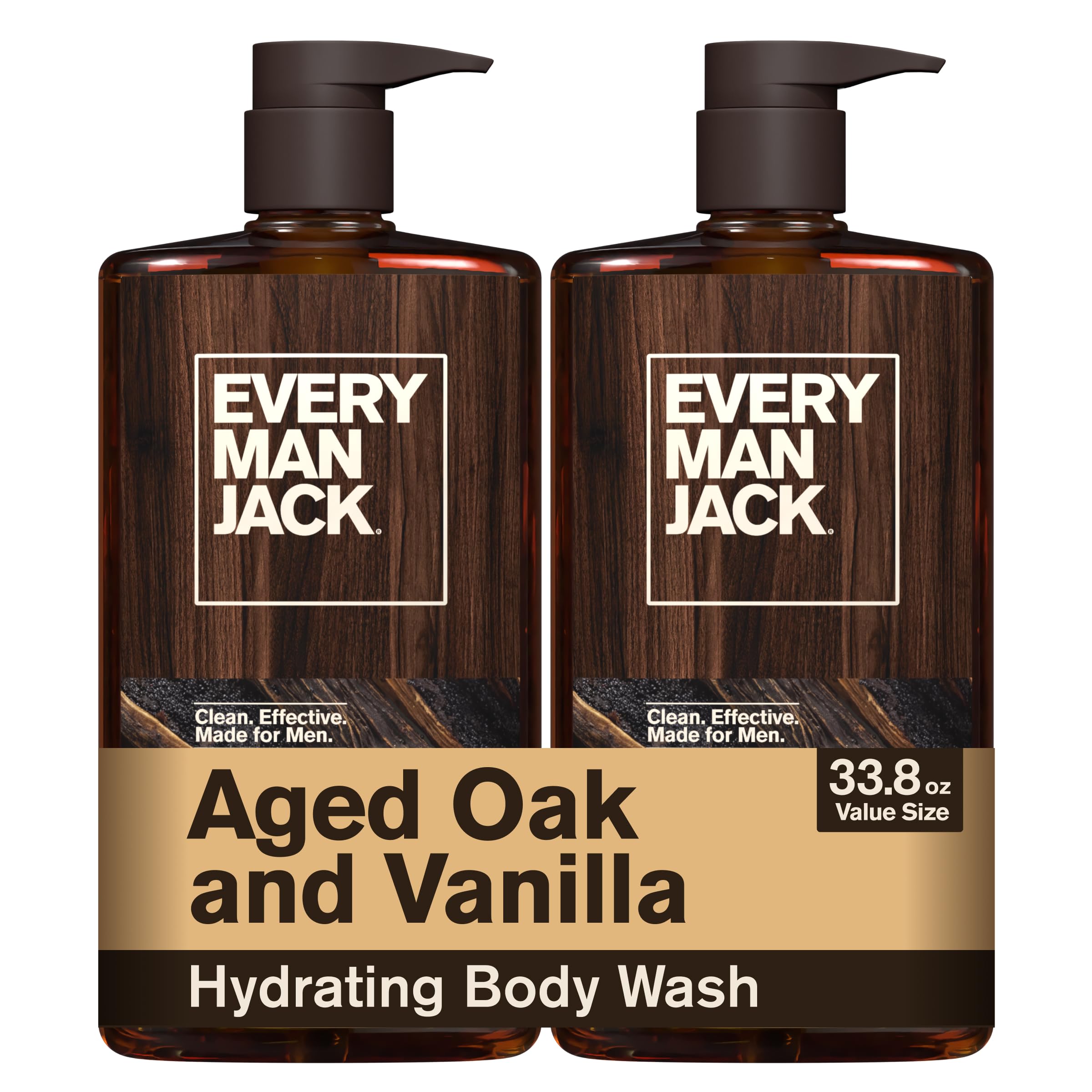 Every Man Jack Hydrating Body Wash for Men, Aged Oak Vanilla, Value 2pk