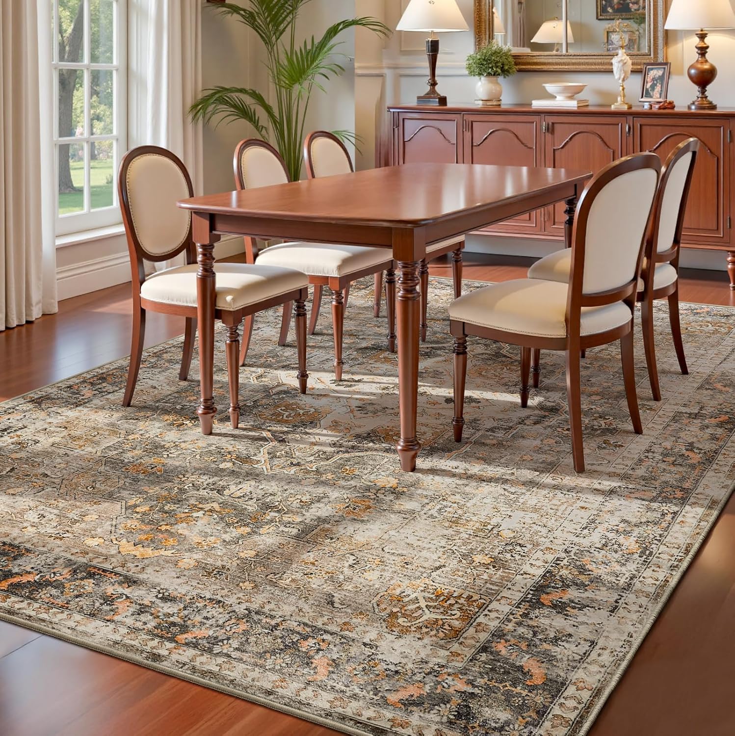 YOH Boho Washable Rug 6x9, Terracotta Vintage Non Slip Area Rug, Distressed Indoor Carpet for Living Room Bedroom Kitchen Office