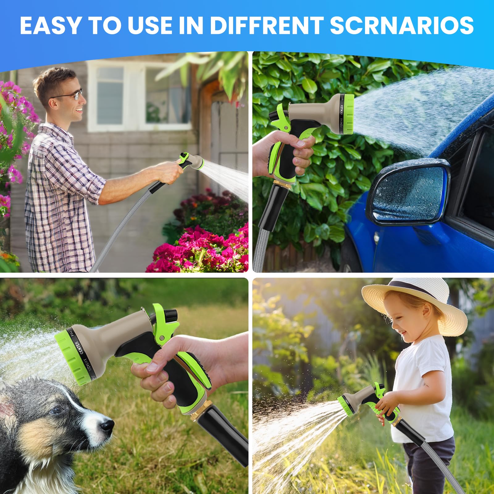 Tubo da giardino aggiornato 2025 e cinghia per il trasporto, non espandibile, di alta qualità, flessibile, ultra leggero, con tubo in tessuto per uso residenziale commerciale, con 10 ugelli spray (30