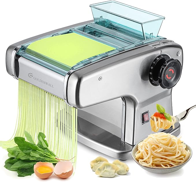 CGOLDENWALL Pasta Machine Electric 135W Fresh Noodle Maker Stainless