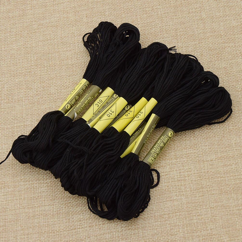Six Strand Cross Stitch Embroidery Floss Thread 8.7 Yards - Black 12Pcs (Black)