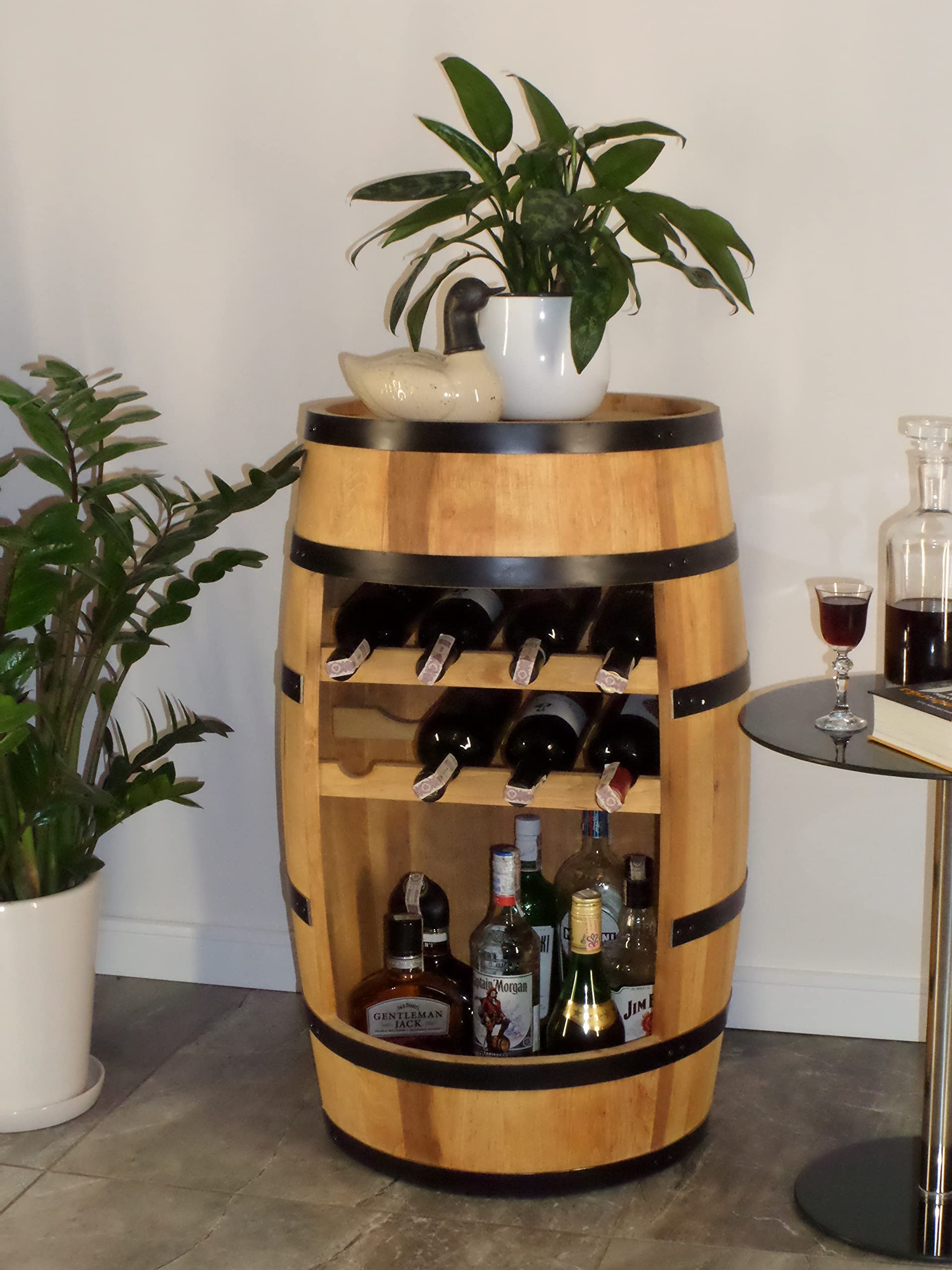 CREATIVE COOPER Mesa de pie para Barril de Vino, Mini estantería con Soporte para Botellas de Vino, Banco de Alcohol, estantería para Botellas de Madera, Barril de Madera, Barril de 80 cm (Roble)