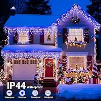 Vista 4 de XURISEN Luces de Navidad de 66 pies para decoración al aire libre, 640 LED, 8 modos, cortina de luces con 120 gotas, temporizador impermeable