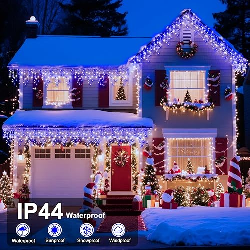 Miniatura 4 de XURISEN Luces de Navidad de 66 pies para decoración al aire libre, 640 LED, 8 modos, cortina de luces con 120 gotas, temporizador impermeable con