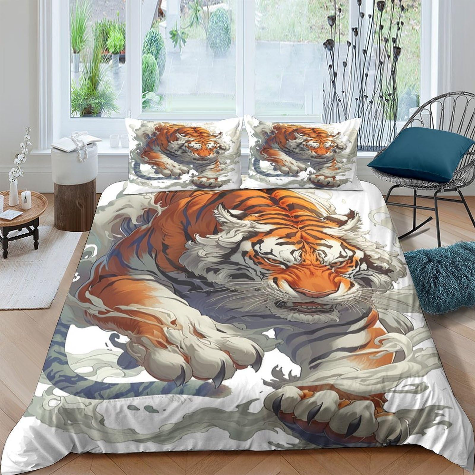 Ctjqhvkz Style-9 3D Printed Tiger Jungle Fitted Sheet Microfiber Soft Breathable Animal Art Bed Cover For Bedroom Guestroom Decor Single（135X200cm）