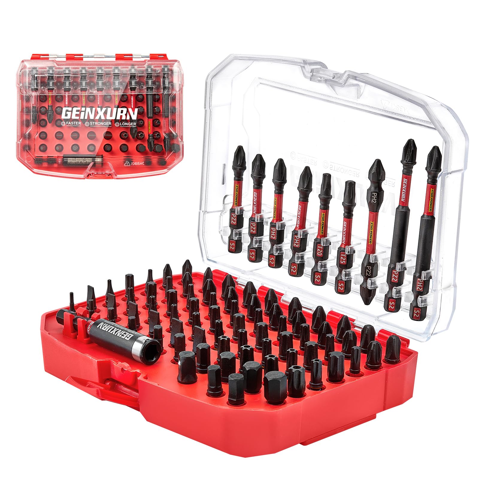 Geinxurn Impact Screwdriver Bits Set, 83Pieces Magnetic Multi S2 Steel Phillips/Pozi/Torx/Hex/Slotted Insert Power Bits Tips Set with Impact Bit Holder and Socket Adapter (Red Storage Box Case)