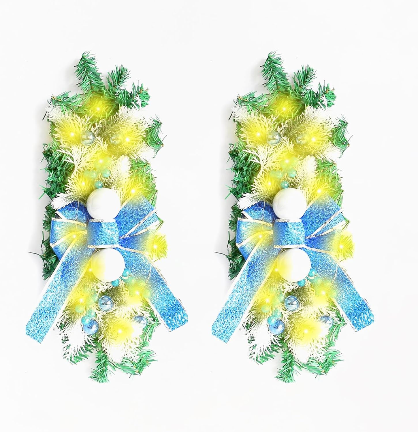 2 Pack Christmas Swags for Stairs LED 17.7inch Xmas Cordless Stairway Swag Artificial Teardrop Trim Wreath Garland Christmas Decorations for Staircase Front Door Home Window Decor (2, A)