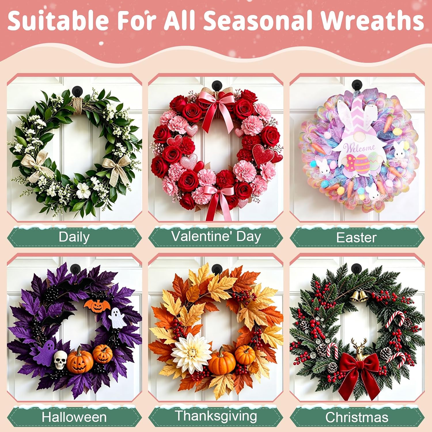 Magnetic Wreath Hanger for Metal Front Door, Fridge, Black, 2 Pcs