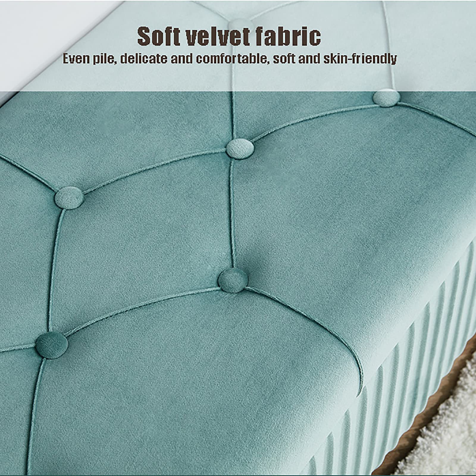 Panca ottomana in velluto – moderno poggiapiedi imbottito con gambe in metallo dorato e design trapuntato con bottoni – panca per soggiorno e camera da letto