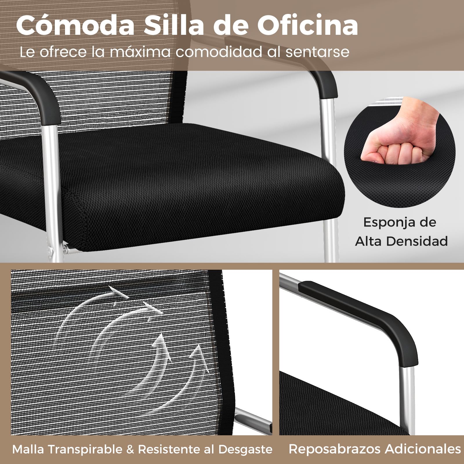 COSTWAY Sillas Oficina sin Ruedas, Aplicable con Reposabrazos (4)