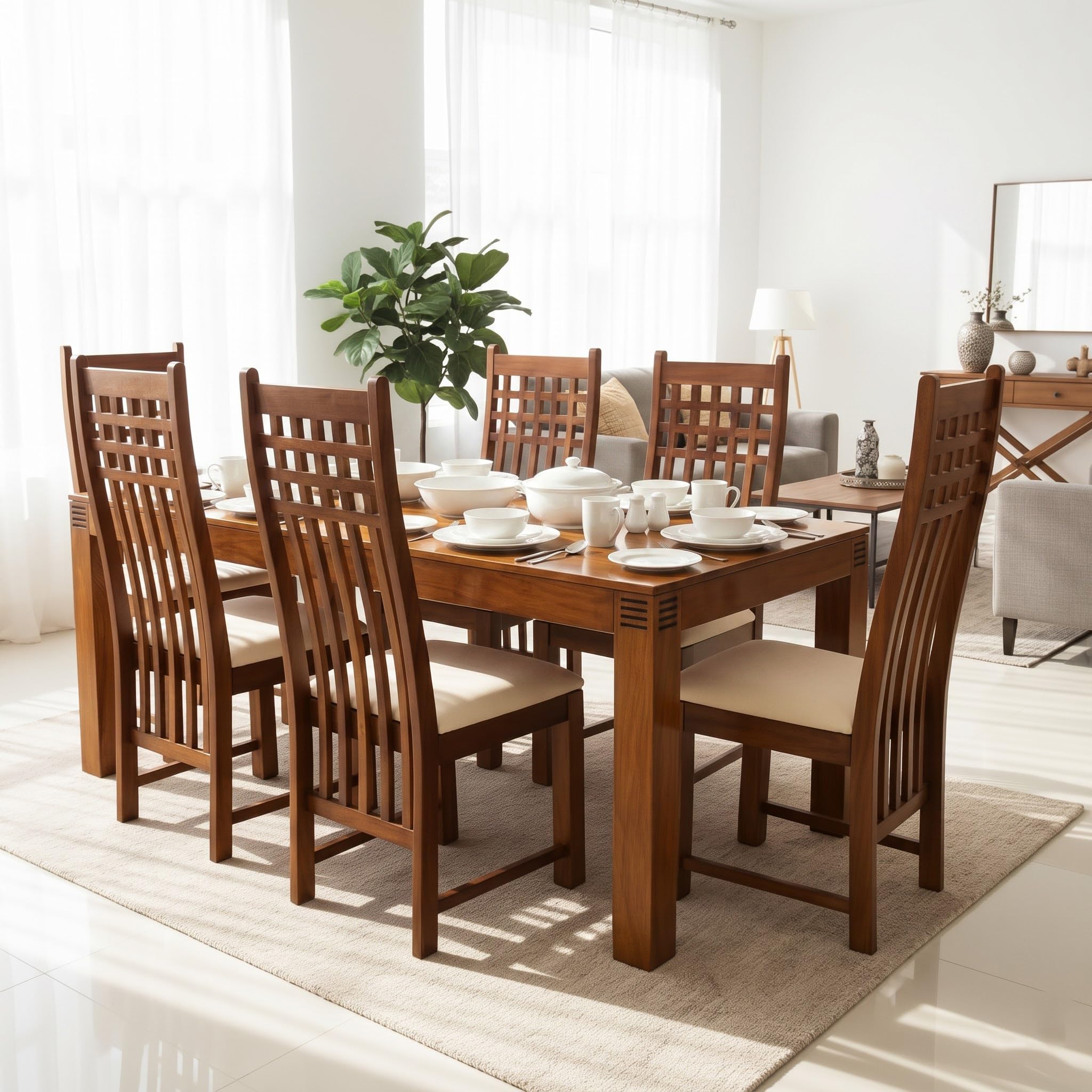 FURNITUREWALLET Sheesham Wood Dining Table 6 Seater with Chairs for Dining Room | Dinning Table 6 Seater| Dining Table 6 Seater Set (Brown, Natural Honey Finish)-image-49