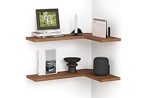 Floating Corner Shelves: Rustic Brown Elegance for Corner Transformation