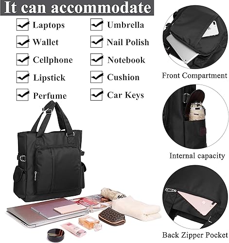 Miniatura 6 de Bolsa de lona impermeable de nailon con múltiples bolsillos para llevar al hombro, bolsa de trabajo para computadora portátil, bolso para