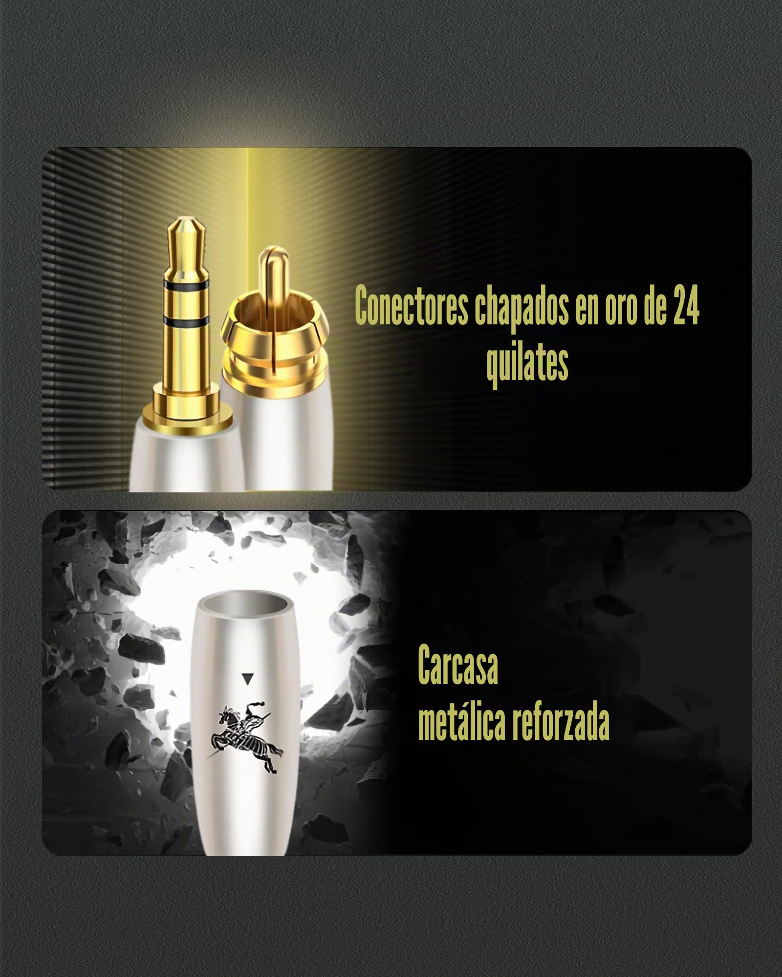 Impeto Cable RCA a Jack 3.5 mm mini Jack a 2 RCA Cinch Audiophile Adaptador Y 2 RCA Macho a Minijack Macho HiFi para conectar smartphones, tablets o PC a amplificador - 1m